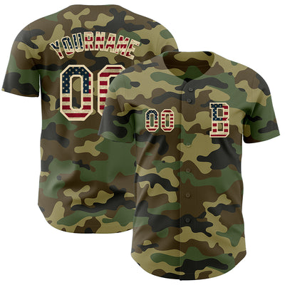 Custom Camo Vintage USA Flag-Cream Authentic Salute To Service Baseball Jersey