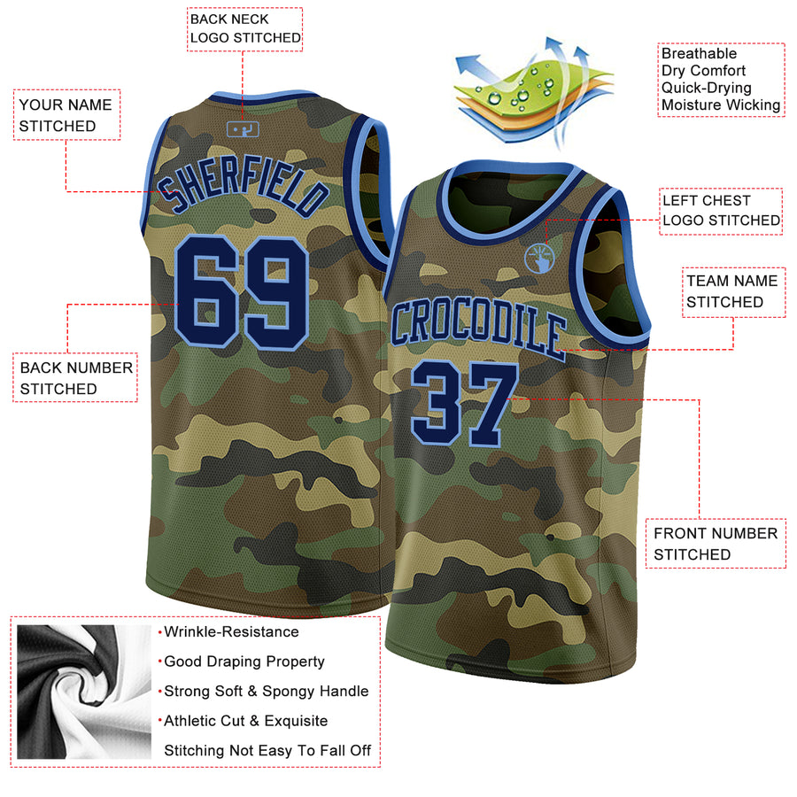 Custom Camo Navy-Light Blue Authentic Salute To Service Basketball Jersey