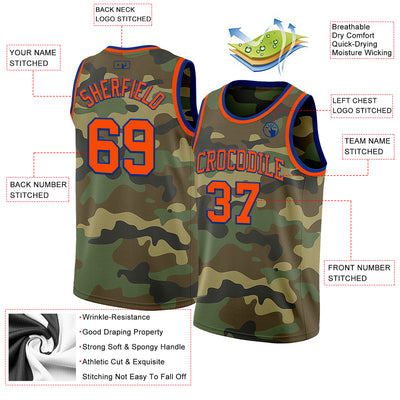 Custom Camo Orange-Royal Authentic Salute To Service Basketball Jersey