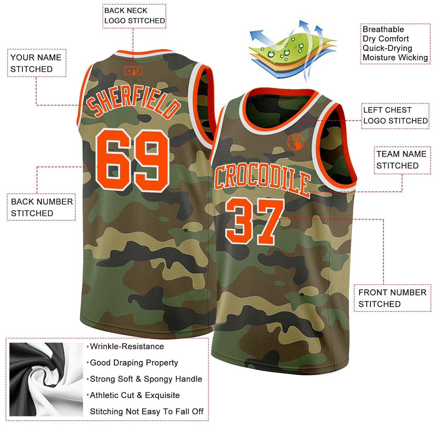Custom Camo Orange-White Authentic Salute To Service Basketball Jersey