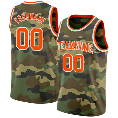 Custom Camo Orange-White Authentic Salute To Service Basketball Jersey