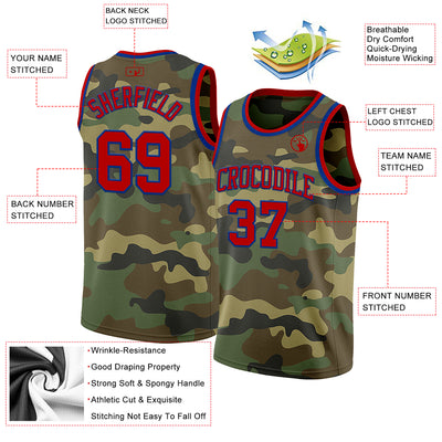 Custom Camo Red-Royal Authentic Salute To Service Basketball Jersey