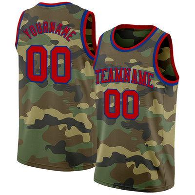 Custom Camo Red-Royal Authentic Salute To Service Basketball Jersey