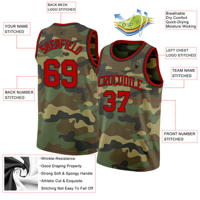 Custom Camo Red-Black Authentic Salute To Service Basketball Jersey