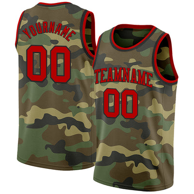 Custom Camo Red-Black Authentic Salute To Service Basketball Jersey