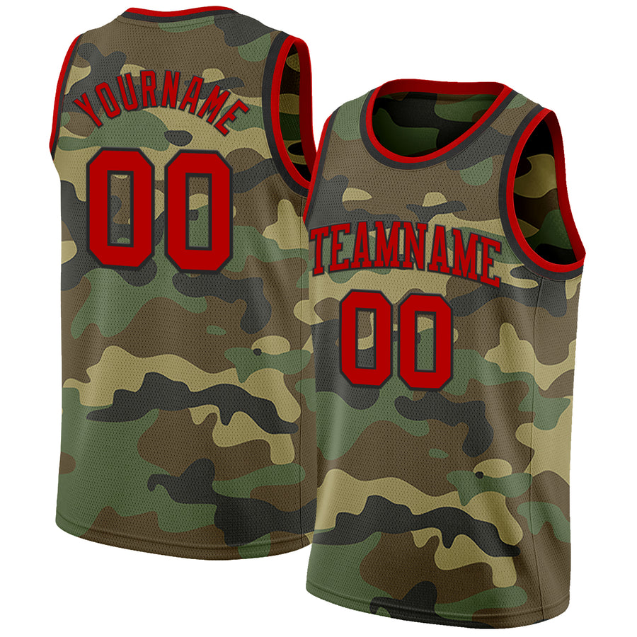 Custom Camo Red-Black Authentic Salute To Service Basketball Jersey