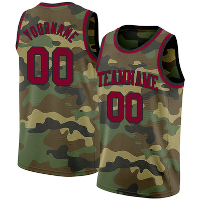 Custom Camo Maroon-Black Authentic Salute To Service Basketball Jersey