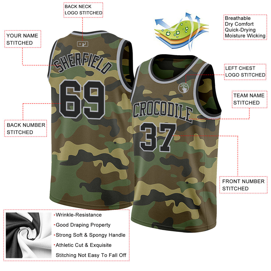 Custom Camo Black-Gray Authentic Salute To Service Basketball Jersey