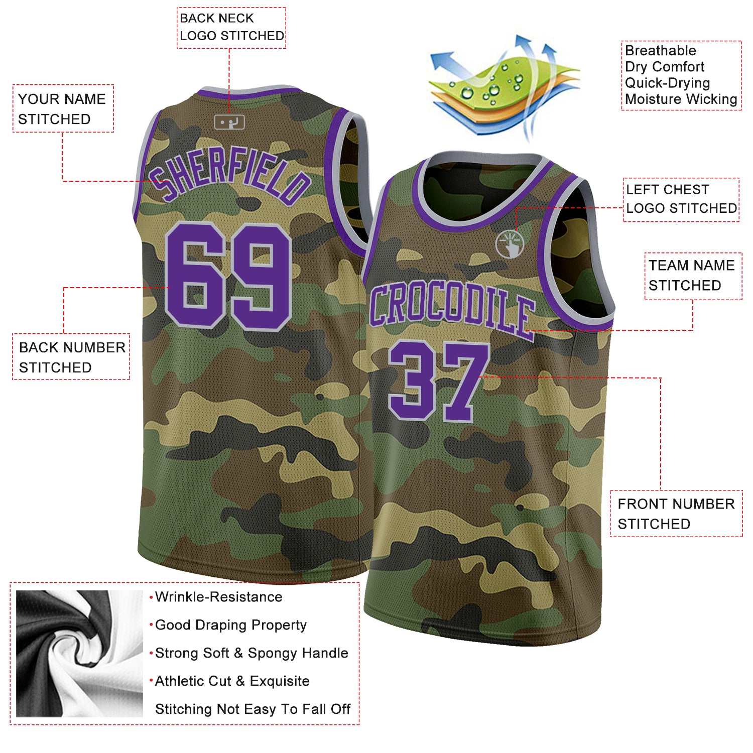 Custom Camo Purple-Gray Authentic Salute To Service Basketball Jersey