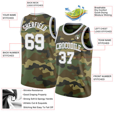 Custom Camo White-Gray Authentic Salute To Service Basketball Jersey