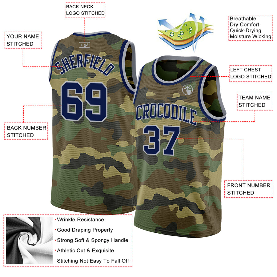Custom Camo Navy-Gray Authentic Salute To Service Basketball Jersey