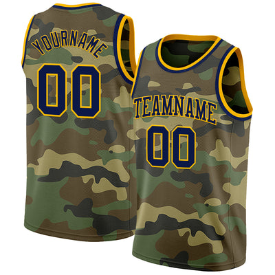 Custom Camo Navy-Gold Authentic Salute To Service Basketball Jersey