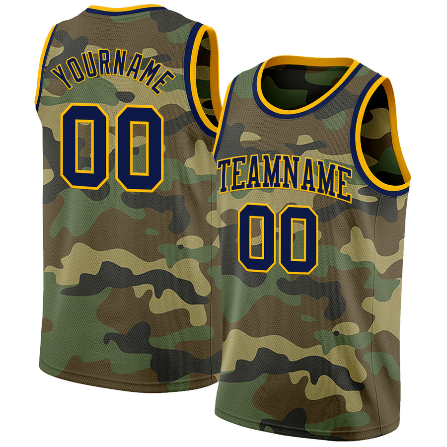 Custom Camo Navy-Gold Authentic Salute To Service Basketball Jersey