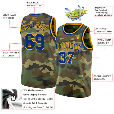 Custom Camo Royal-Gold Authentic Salute To Service Basketball Jersey