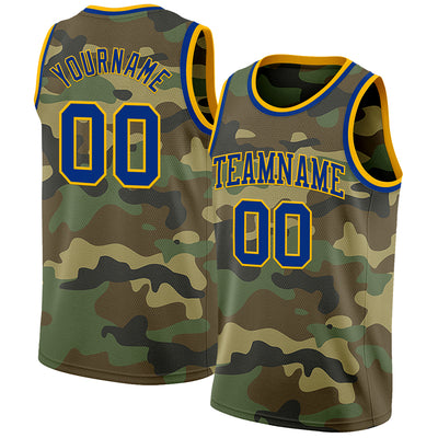 Custom Camo Royal-Gold Authentic Salute To Service Basketball Jersey