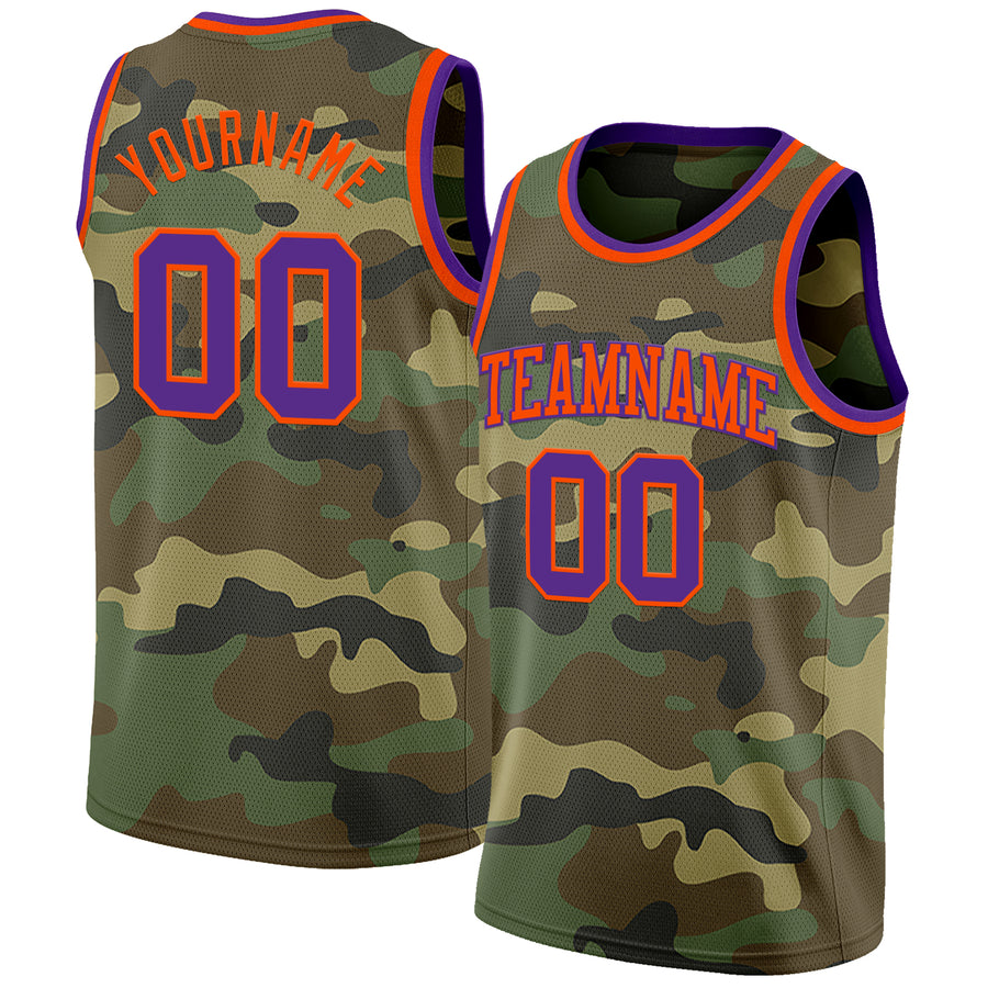 Custom Camo Purple-Orange Authentic Salute To Service Basketball Jersey