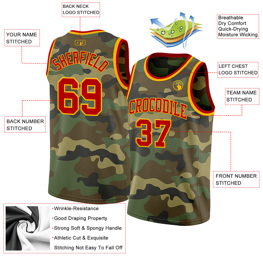 Custom Camo Red-Gold Authentic Salute To Service Basketball Jersey
