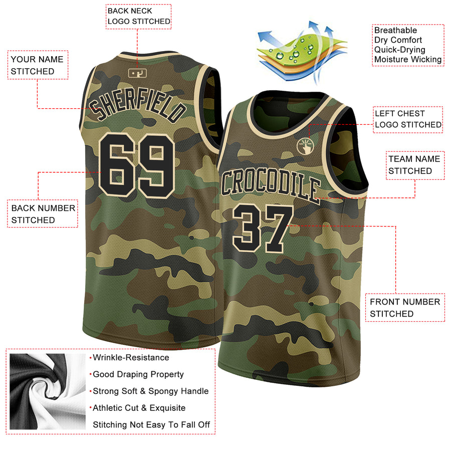Custom Camo Black-Cream Authentic Salute To Service Basketball Jersey