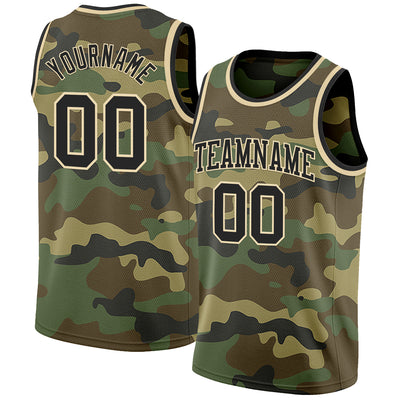 Custom Camo Black-Cream Authentic Salute To Service Basketball Jersey