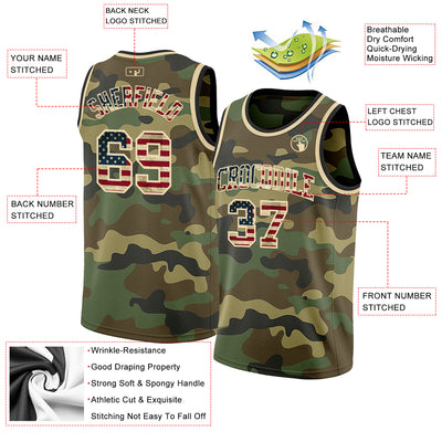 Custom Camo Vintage USA Flag Cream-Black Authentic Salute To Service Basketball Jersey