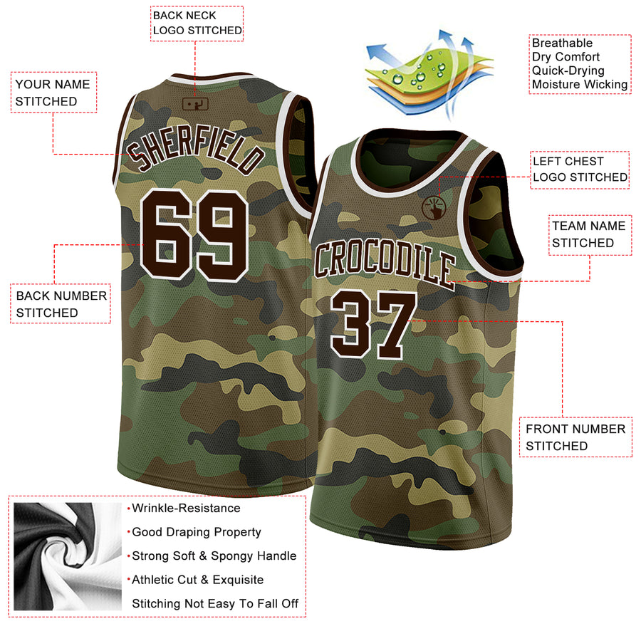 Custom Camo Brown-White Authentic Salute To Service Basketball Jersey