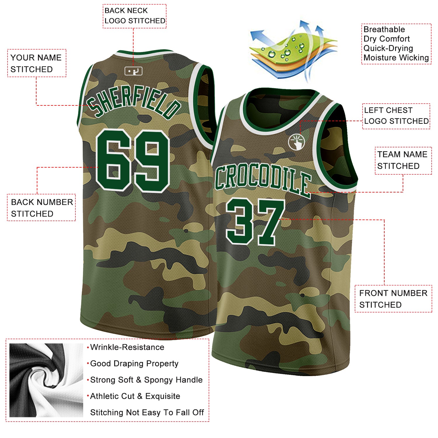 Custom Camo Green-White Authentic Salute To Service Basketball Jersey