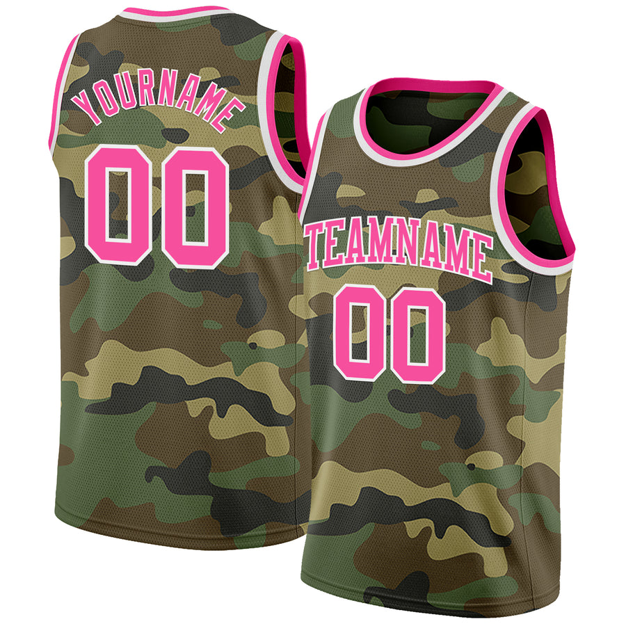 Custom Camo Pink-White Authentic Salute To Service Basketball Jersey