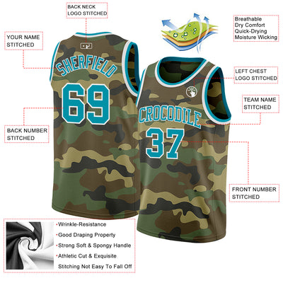 Custom Camo Teal-White Authentic Salute To Service Basketball Jersey
