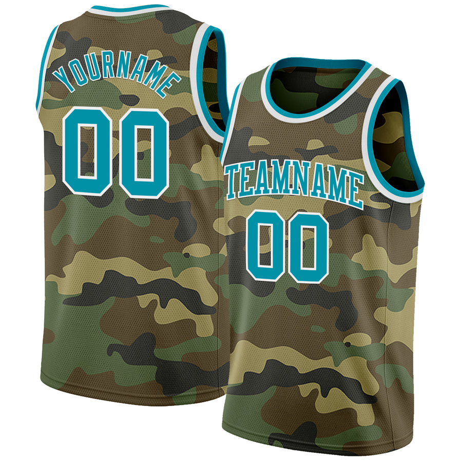 Custom Camo Teal-White Authentic Salute To Service Basketball Jersey
