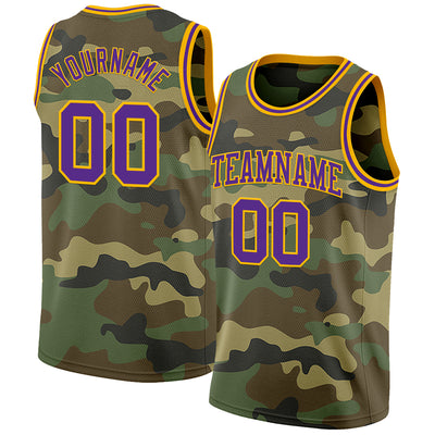 Custom Camo Purple-Gold Authentic Salute To Service Basketball Jersey