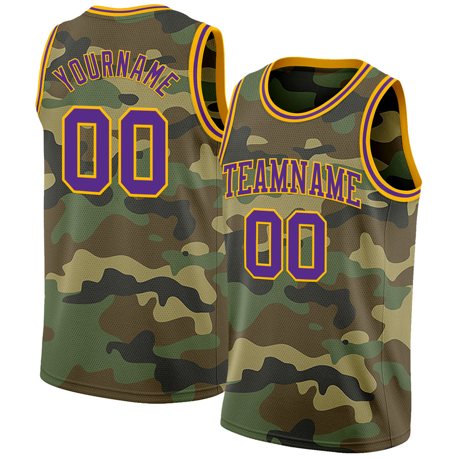 Custom Camo Purple-Gold Authentic Salute To Service Basketball Jersey