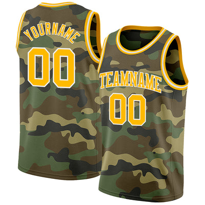 Custom Camo Gold-White Authentic Salute To Service Basketball Jersey