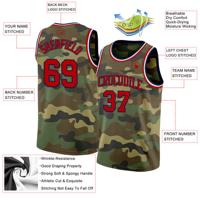 Custom Camo Red Navy-White Authentic Salute To Service Basketball Jersey