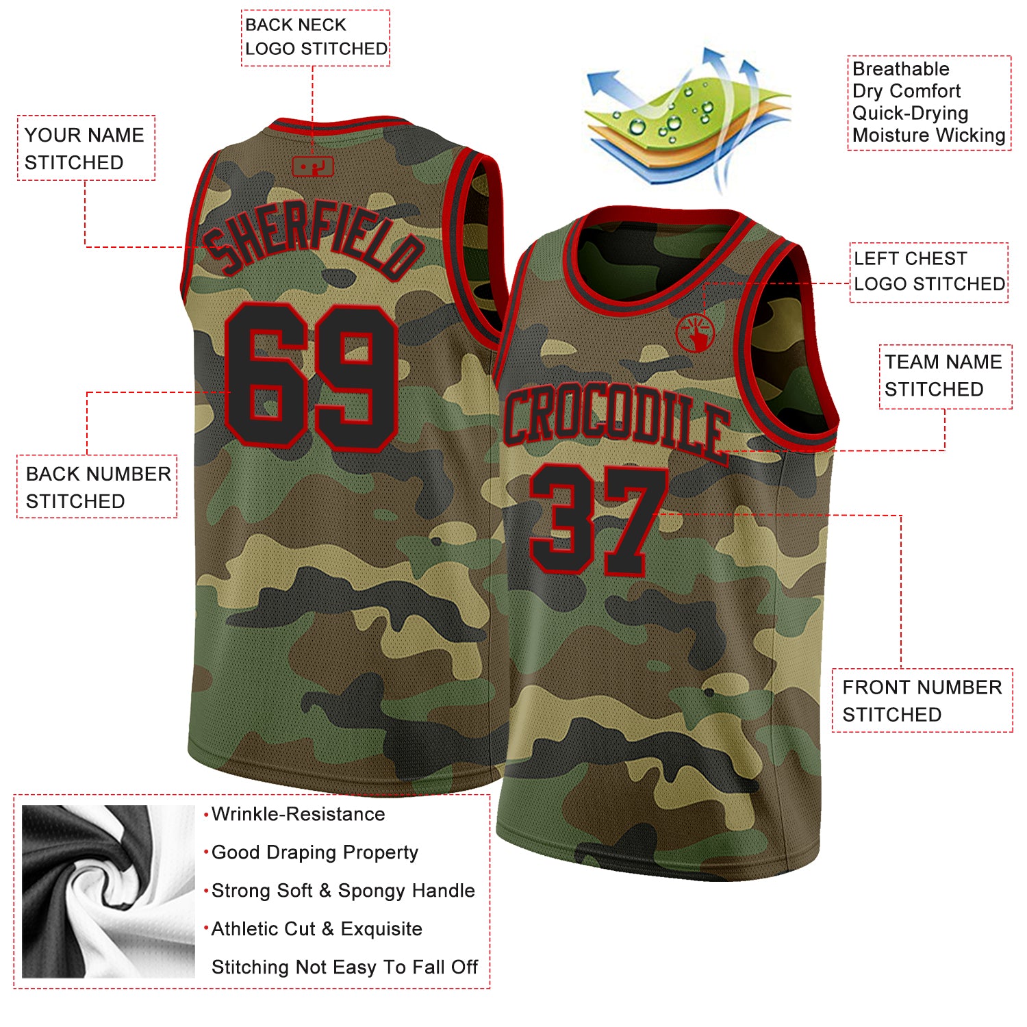 Custom Camo Black-Red Authentic Salute To Service Basketball Jersey