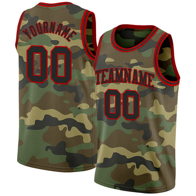 Custom Camo Black-Red Authentic Salute To Service Basketball Jersey