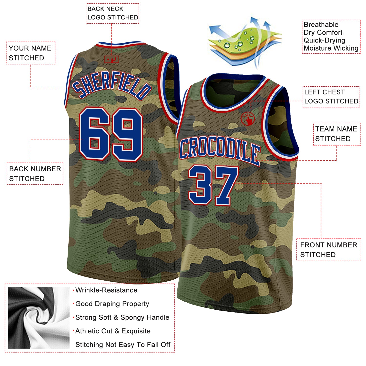 Custom Camo Royal White-Red Authentic Salute To Service Basketball Jersey
