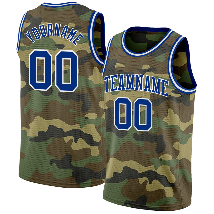 Custom Camo Royal-White Authentic Salute To Service Basketball Jersey