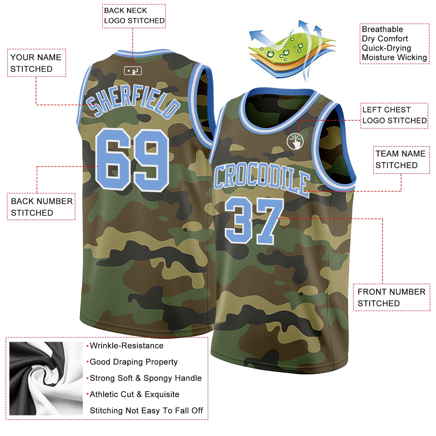 Custom Camo Light Blue-White Authentic Salute To Service Basketball Jersey