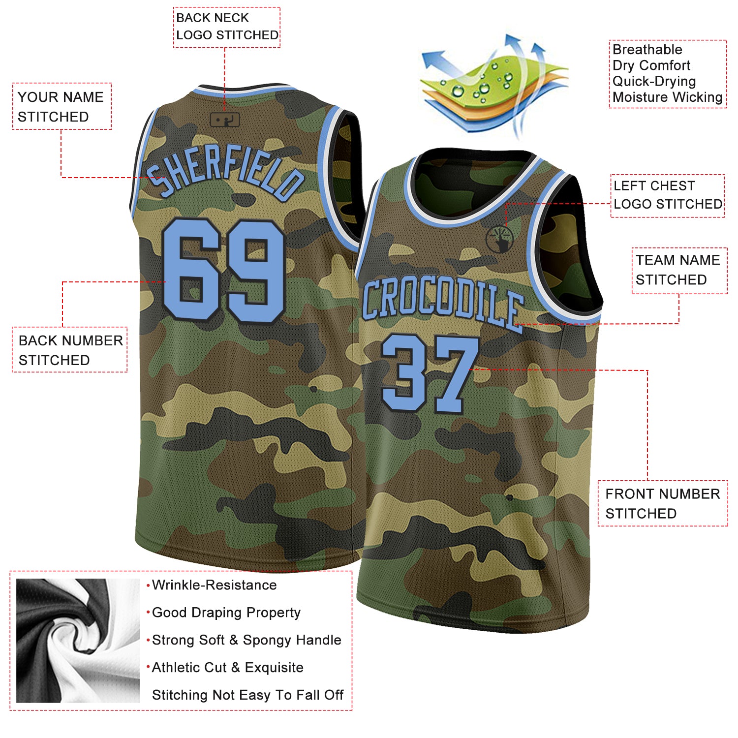 Custom Camo Light Blue Black-White Authentic Salute To Service Basketball Jersey