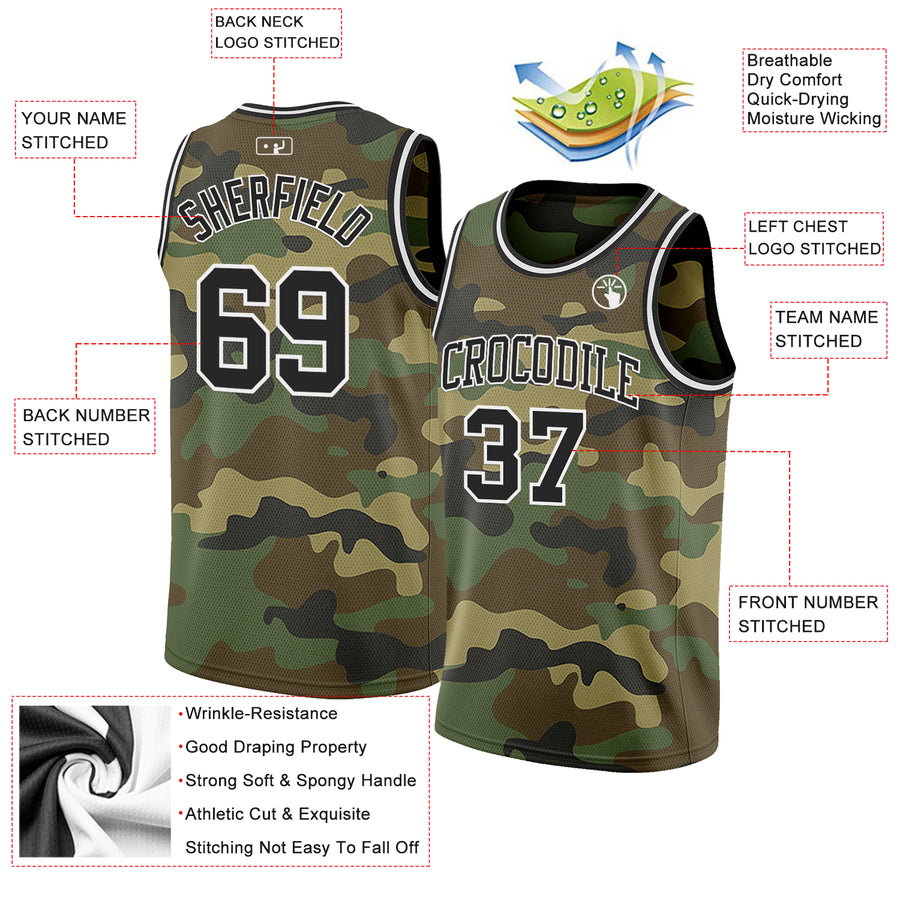 Custom Camo Black-White Authentic Salute To Service Basketball Jersey