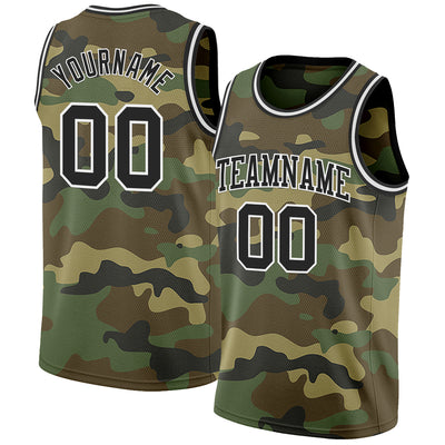 Custom Camo Black-White Authentic Salute To Service Basketball Jersey