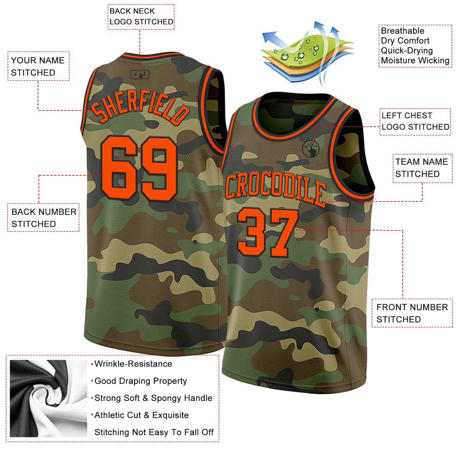 Custom Camo Orange-Black Authentic Salute To Service Basketball Jersey