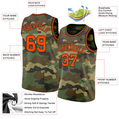 Custom Camo Orange-Black Authentic Salute To Service Basketball Jersey