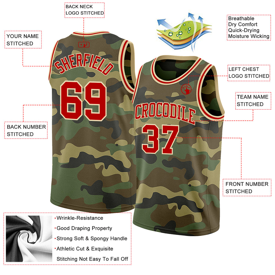 Custom Camo Red-Cream Authentic Salute To Service Basketball Jersey
