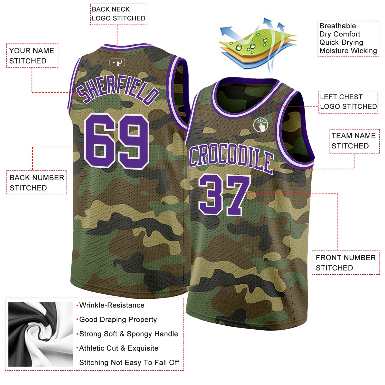 Custom Camo Purple-White Authentic Salute To Service Basketball Jersey