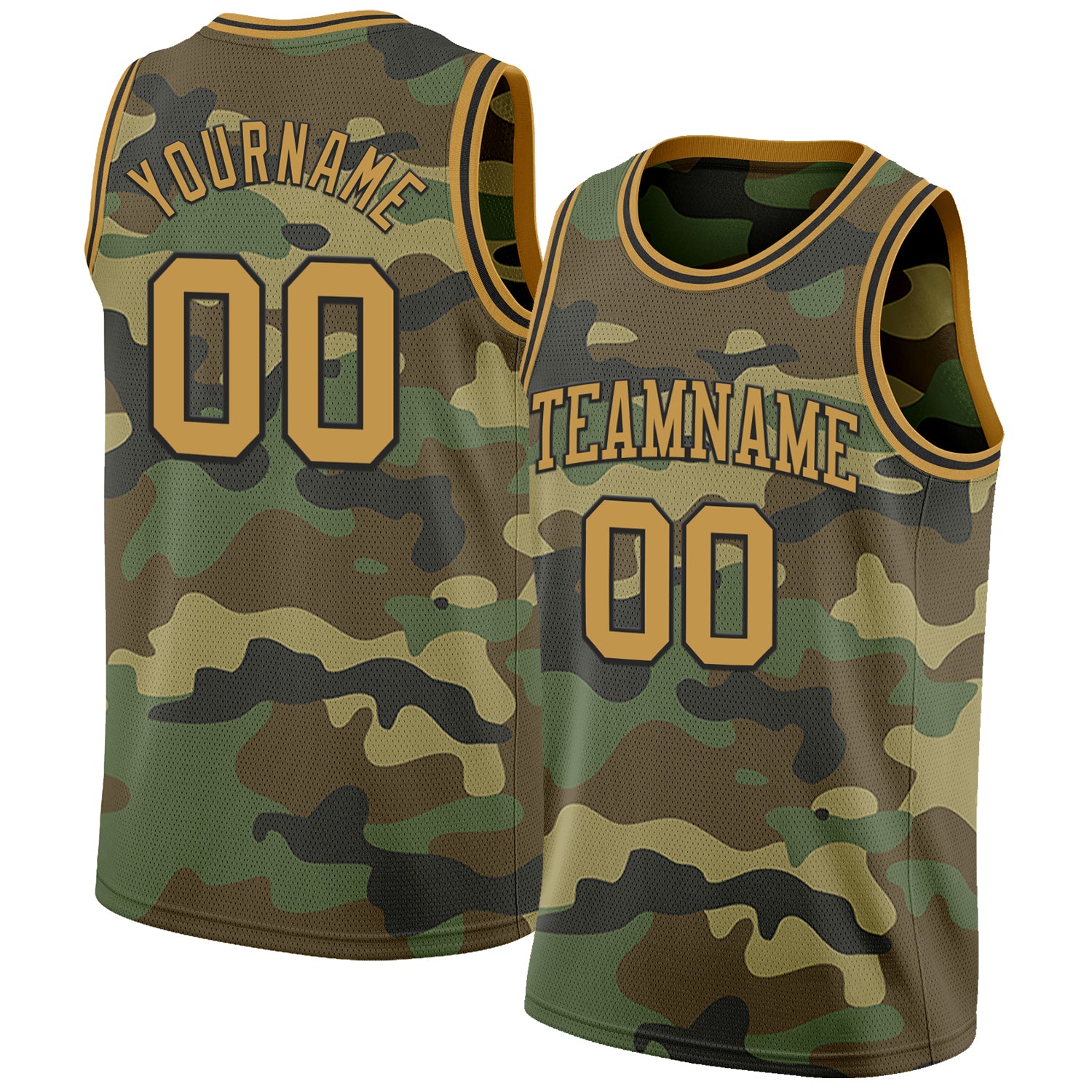 Custom Camo Old Gold-Black Authentic Salute To Service Basketball Jersey