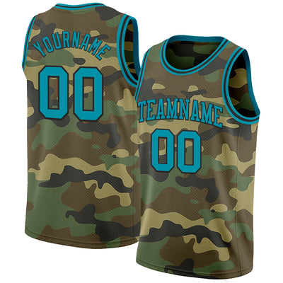 Custom Camo Teal-Black Authentic Salute To Service Basketball Jersey