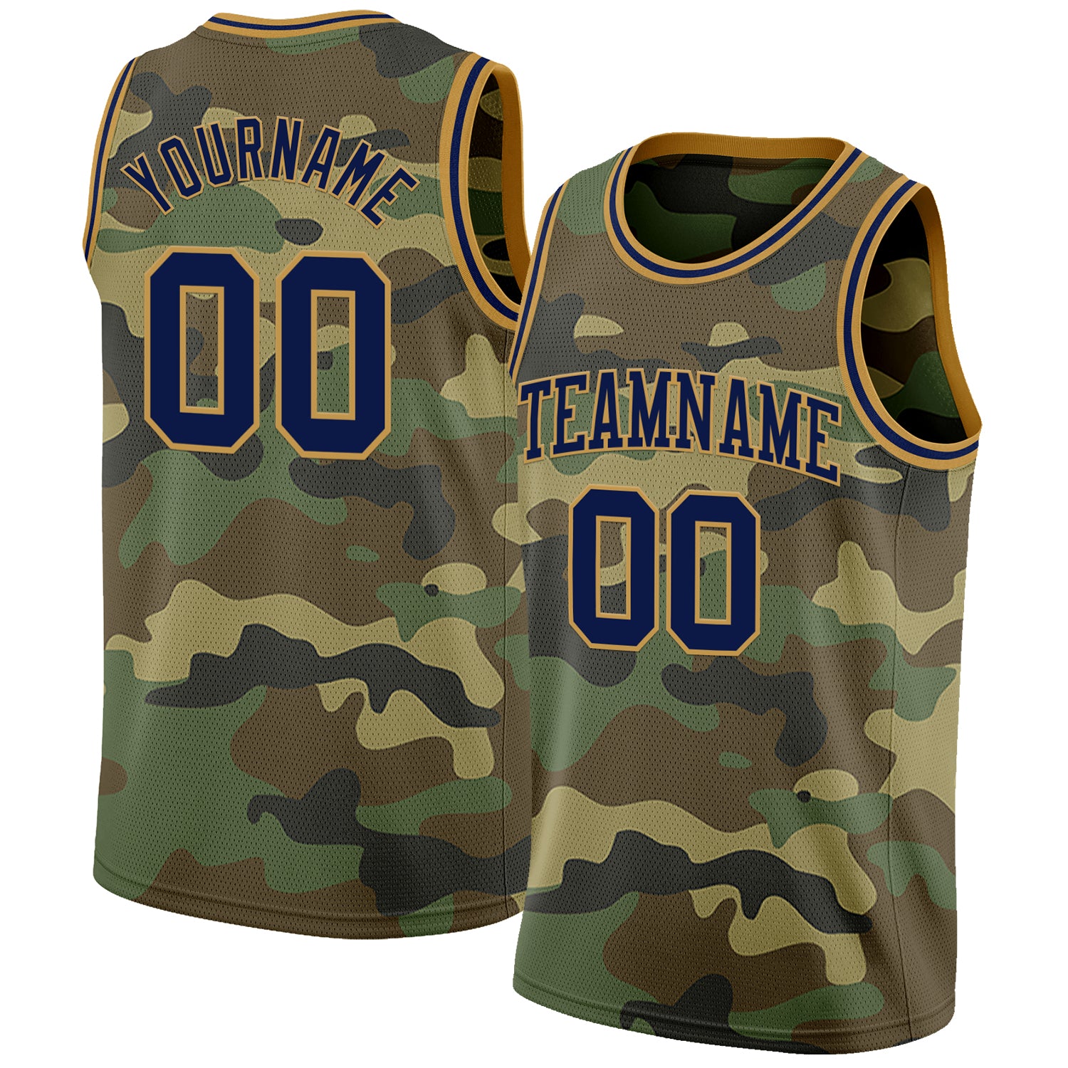 Custom Camo Navy-Old Gold Authentic Salute To Service Basketball Jersey