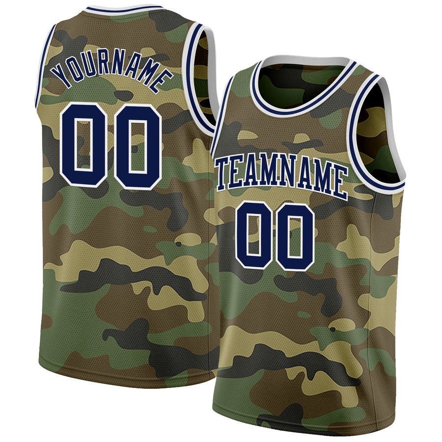 Custom Camo Navy-White Authentic Salute To Service Basketball Jersey