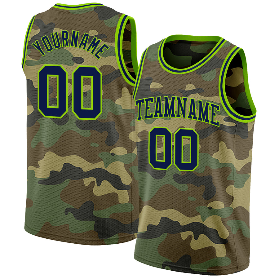 Custom Camo Navy-Neon Green Authentic Salute To Service Basketball Jersey